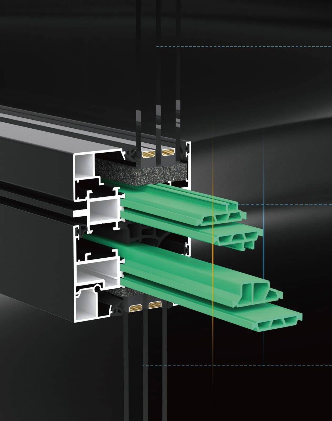 Technical thermal cross-section of an aluminum window profile