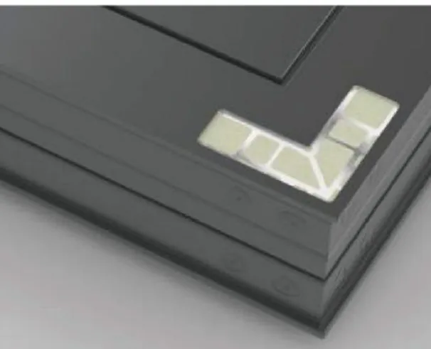 Cutaway detail of a welded aluminum frame corner with the reinforced joint exposed